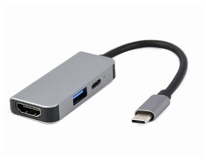 CABLEXPERT USB TYPE-C 3IN1 MULTI-PORT ADAPTER (USB PORT+HDMI+PD) SILVER