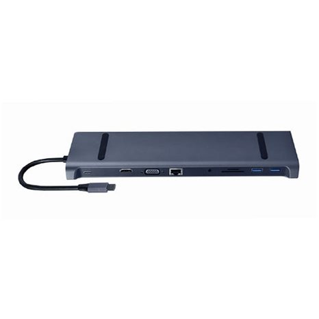 CABLEXPERT USB-C 10IN1 MULTI-PORT ADAPTER (USB HUB+HDMI+VGA+PD+CARD READER+LAN+3.5MM) SPACE GREY