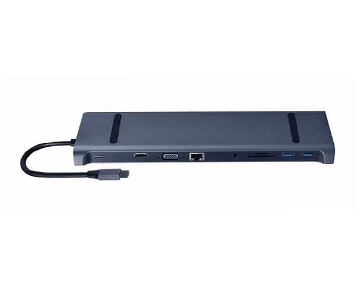 CABLEXPERT USB-C 10IN1 MULTI-PORT ADAPTER (USB HUB+HDMI+VGA+PD+CARD READER+LAN+3.5MM) SPACE GREY