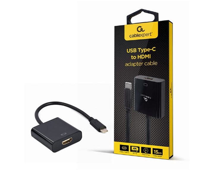 CABLEXPERT USB TYPE-C TO HDMI ADAPTER CABLE 4K@60HZ 15CM BLACK RETAIL PACK