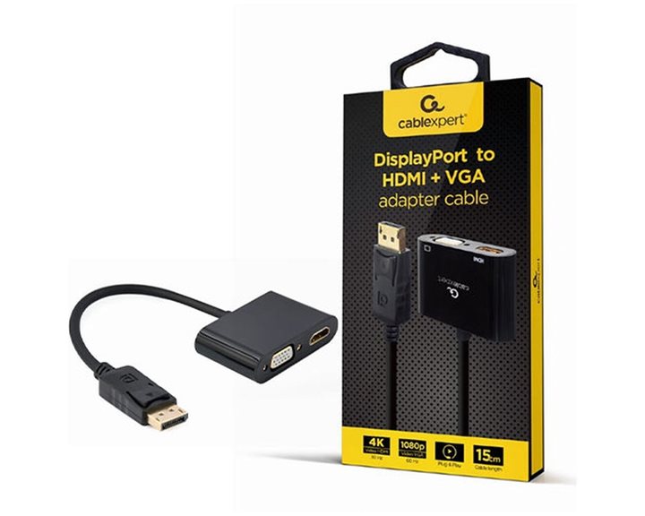 CABLEXPERT DISPLAYPORT MALE TO HDMI FEMALE+VGA FEMALE ADAPTER CABLE BLACK