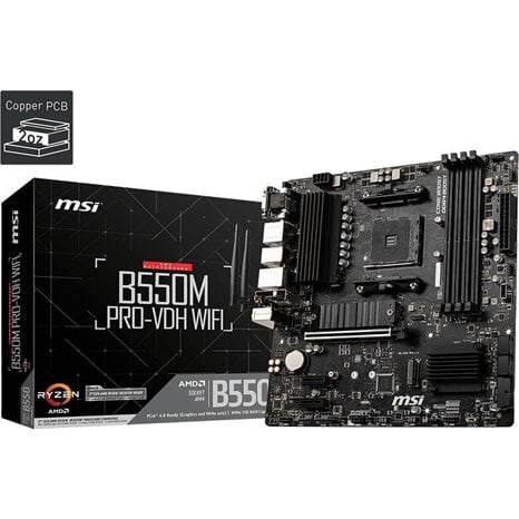 MSI MB B550M PRO-VDH WIFI, SOCKET AMD AM4, CS AMD B550, 4 DIMM SOCKETS DDR4, VGA/DISPLAY PORT/HDMI, GIGABIT LAN, WiFi, MICRO-ATX, 3YW.