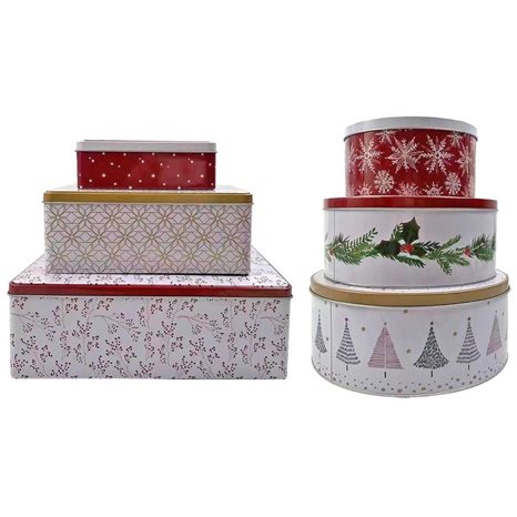 Κουτιά Μεταλλικά Xmas Σχέδια Σετ=3τεμ S1=Στρογγυλά Φ25x10cm/Φ22x9cm/Φ17x8cm. S2=Ορθογώνια 26x18x9cm/