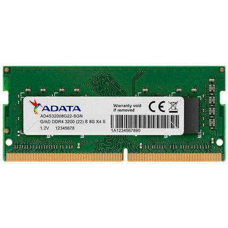 Adata Ram Sodimm 8Gb Ad4S32008G22-Sgn, Ddr4, 3200Mhz, Cl22, Single Tray, Ltw. Ad4S32008G22-Sgn