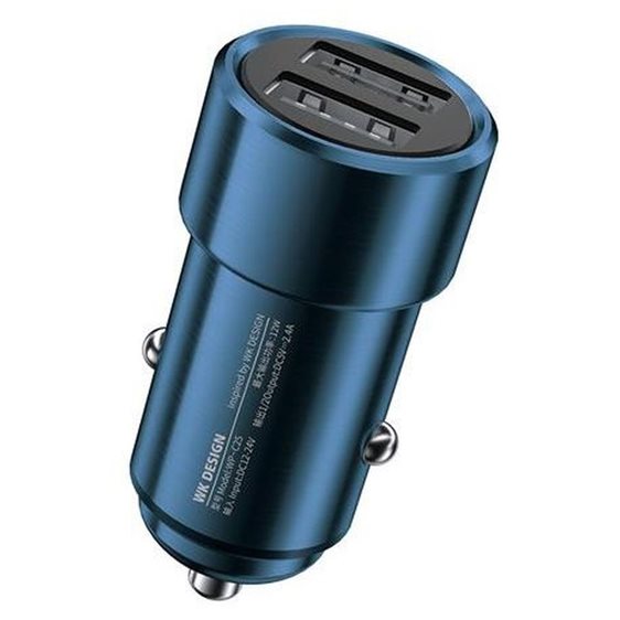 Car Charger WK 12W Dual USB 2.4A Blue WP-C25