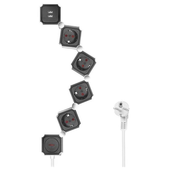 Flexible Socket 4xSchuko with 2xUSB Logilink LPS276U 1,5m