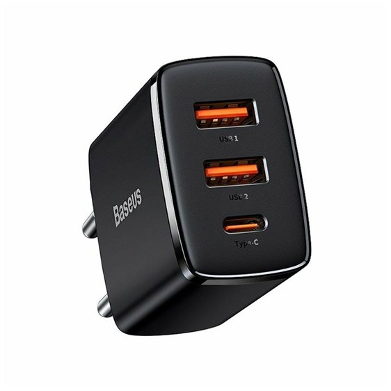 Baseus Φορτιστής Χωρίς Καλώδιο με 2 Θύρες USB-A και Θύρα USB-C 30W Power Delivery Μαύρος (Compact 2U+C) (CCXJ-E01) (BASCCXJE01)