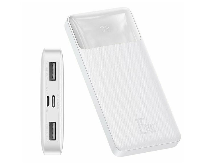 Baseus Bipow Digital Display Power Bank 10000mAh 15W με 2 Θύρες USB-A και Θύρα USB-C Power Delivery Λευκό (PPDML-I02) (BASPPDMLI02)