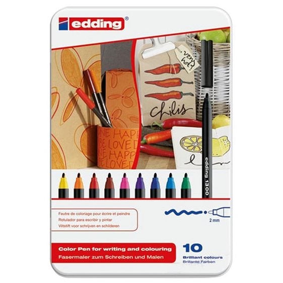 Edding Μαρκαδόροι σε Μεταλλικό Κουτί 01.1300-10S 10τμχ 3mm Δώρο Μπλοκ Καμβά Α4 300γρ.
