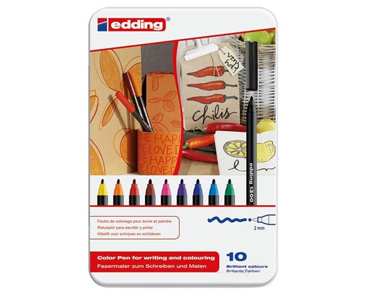 Edding Μαρκαδόροι σε Μεταλλικό Κουτί 01.1300-10S 10τμχ 3mm Δώρο Μπλοκ Καμβά Α4 300γρ.