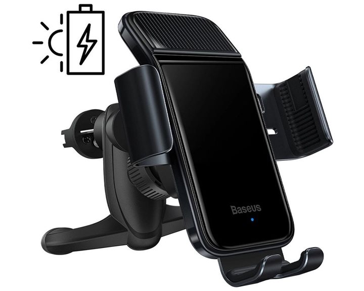 Baseus Electric Bike/Scooter Smart phone holder (4.7 - 6.7 inch), auto-lock sensor, Solar Panel, (fit on Bicycle/Motorcycle)150 mAh Black (SUZG000001) (BASSUZG000001)