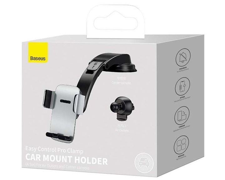 Baseus Car Mount Easy Control PRO Clamp Holder (air vent and dashboard) 4.7 - 6.7 inch Silver (SUYK010012) (BASSUYK010012)