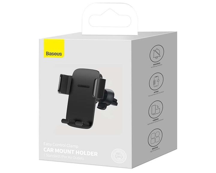 Baseus Car Mount Easy Control PRO Clamp Holder (Air Outlet Version) 4.7 - 6.7 inch Black (SUYK010101) (BASSUYK010101)
