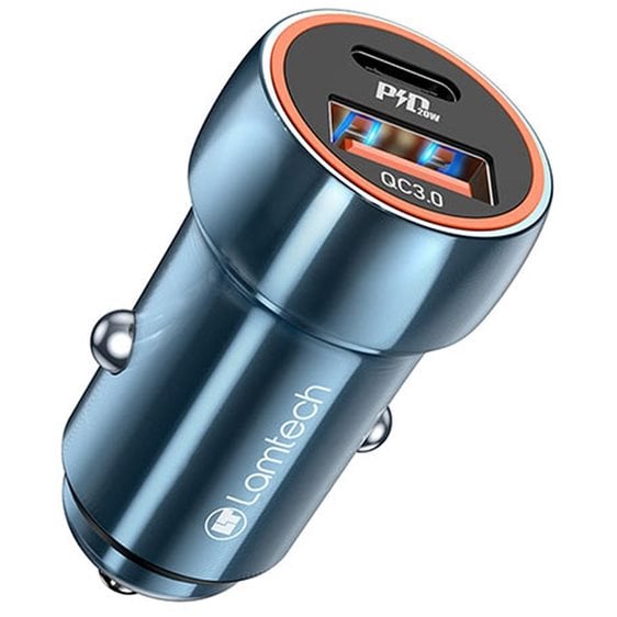 LAMTECH METAL CAR CHARGER QC3.0 & PD20W SAPHIRE BLUE