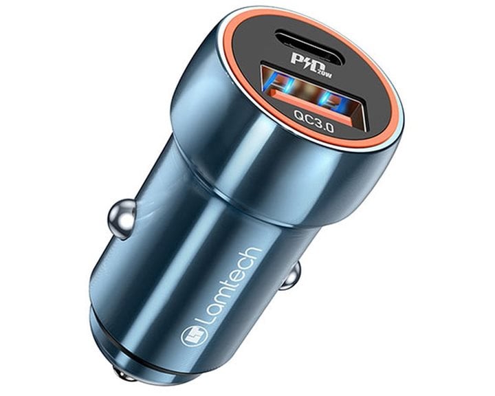 LAMTECH METAL CAR CHARGER QC3.0 & PD20W SAPHIRE BLUE