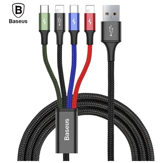 Baseus Rapid Braided USB to 2x Lightning / Type-C / micro USB Cable Πολύχρωμο 1.2m (CA1T4-A01) (BASCA1T4A01)