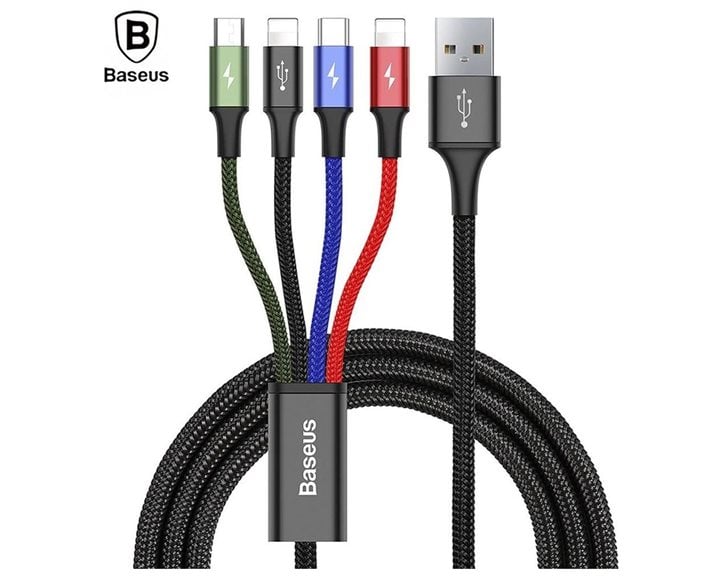 Baseus Rapid Braided USB to 2x Lightning / Type-C / micro USB Cable Πολύχρωμο 1.2m (CA1T4-A01) (BASCA1T4A01)