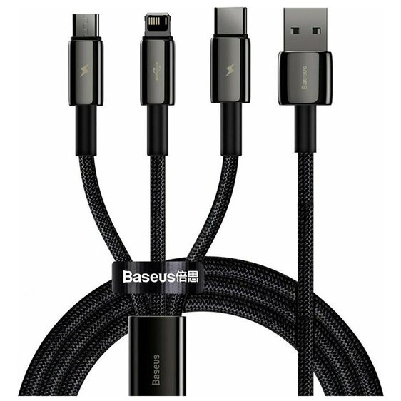 Baseus Tungsten Gold Braided USB to Type-C / Lightning / micro USB Cable 3.5A Μαύρο 1.5m (CAMLTWJ-01) (BASCAMLTWJ01)