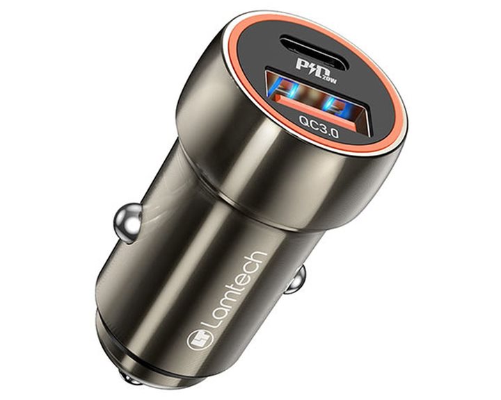 Lamtech Metal Car Charger QC3.0 & PD20W Metal Gray