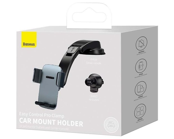 Baseus Car Mount Easy Control PRO Clamp Holder (air vent and dashboard) 4.7 - 6.7 inch Tarnish (SUYK010014) (BASSUYK010014)