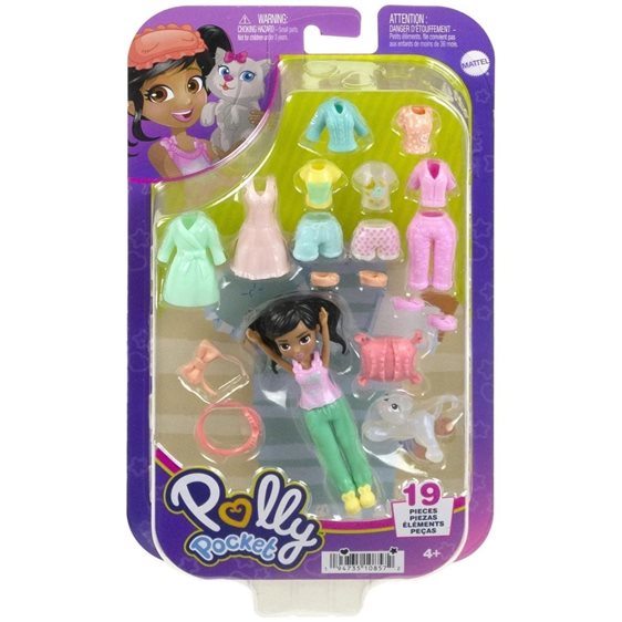 Mattel Polly - Νέα Κούκλα Με Μόδες Μεσαιο Pack Χαλάρωση στο Σπίτι