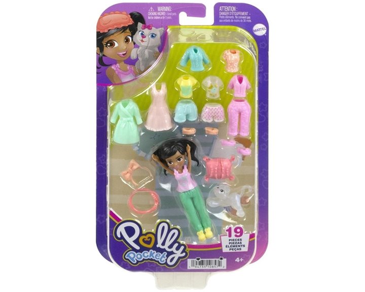 Mattel Polly - Νέα Κούκλα Με Μόδες Μεσαιο Pack Χαλάρωση στο Σπίτι
