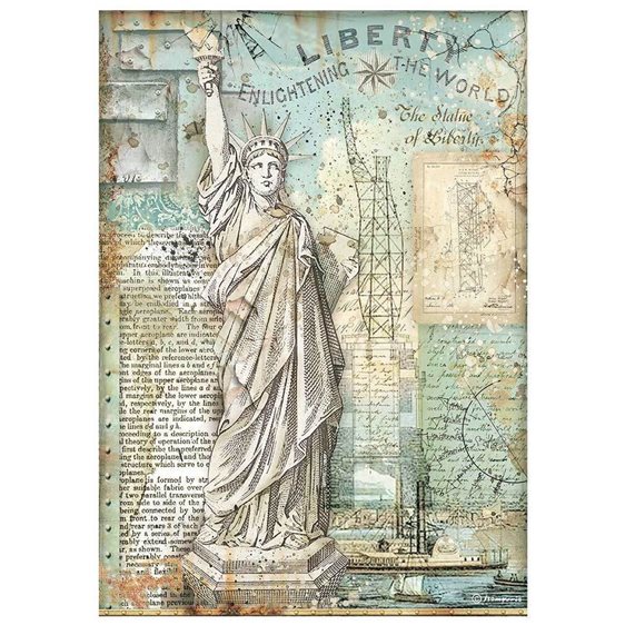 Stamperia Ριζόχαρτο Decoupage A4 Sir Vagabond Aviator Statue of Liberty