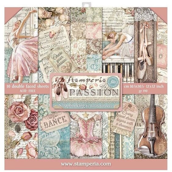 Stamperia 10 Χαρτιά Scrapbooking 30,5x30,5cm Διπλής Όψης Passion
