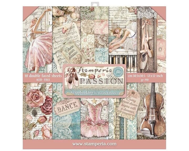 Stamperia 10 Χαρτιά Scrapbooking 30,5x30,5cm Διπλής Όψης Passion