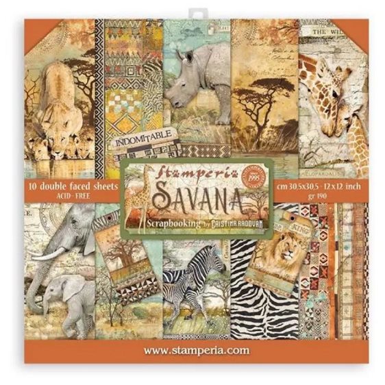 Stamperia 10 Χαρτιά Scrapbooking 30,5x30,5cm Διπλής Όψης Savana