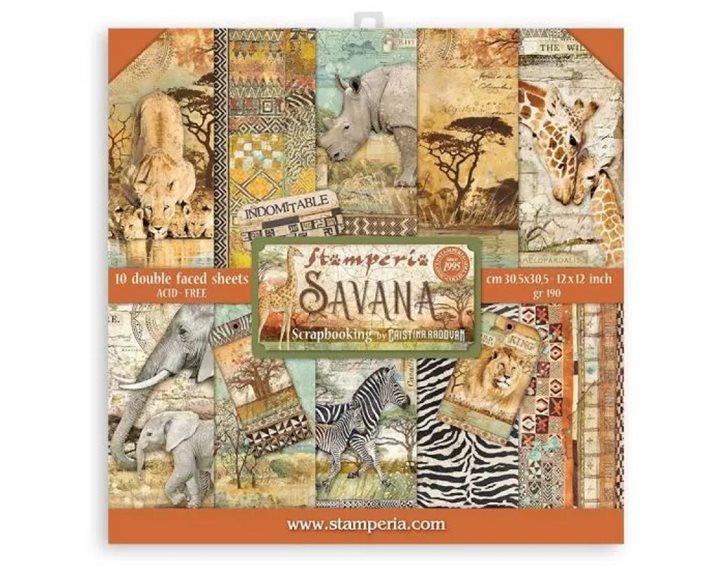 Stamperia 10 Χαρτιά Scrapbooking 30,5x30,5cm Διπλής Όψης Savana