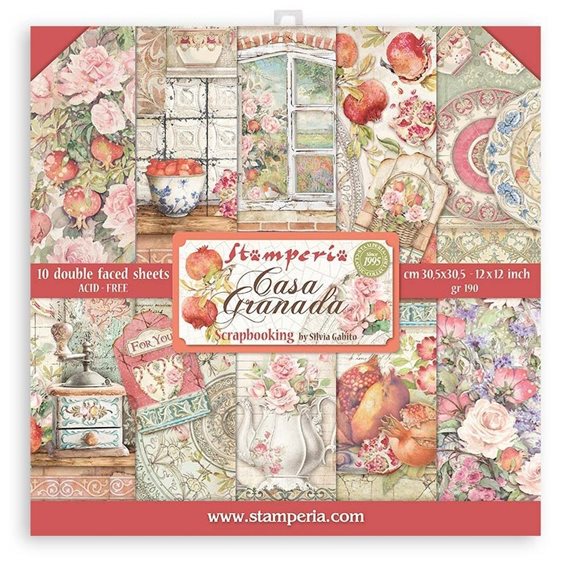 Stamperia 10 Χαρτιά Scrapbooking 30,5x30,5cm Διπλής Όψης Casa Granada