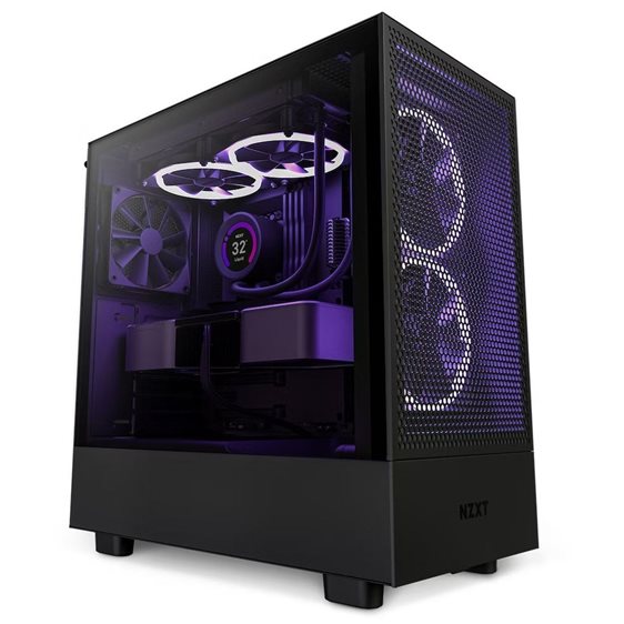 NZXT H5 FLOW BLACK - PC Gaming Case - High Airflow -  ATX Mid Tower - 2x120 Fans Included - Tempered