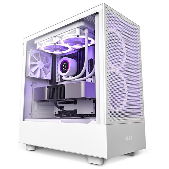 NZXT H5 FLOW WHITE - PC Gaming Case - High Airflow -  ATX Mid Tower - 2x120 Fans Included - Tempered