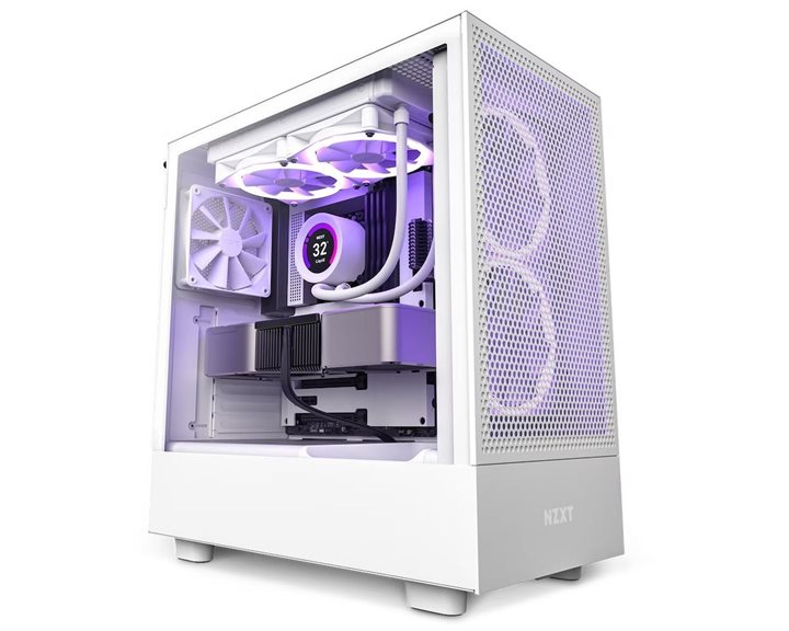 NZXT H5 FLOW WHITE - PC Gaming Case - High Airflow -  ATX Mid Tower - 2x120 Fans Included - Tempered