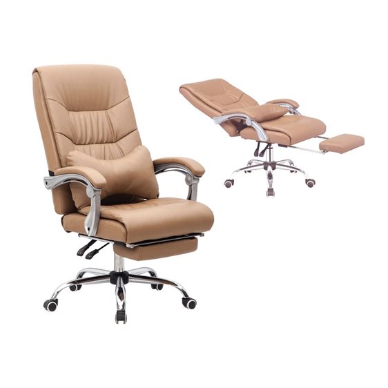 BF9650 Relax Πολυθρόνα Γραφείου Διευθυντή, Με Υποπόδιο, Βάση Χρώμιο, PU Μπεζ ΕΟ579,2