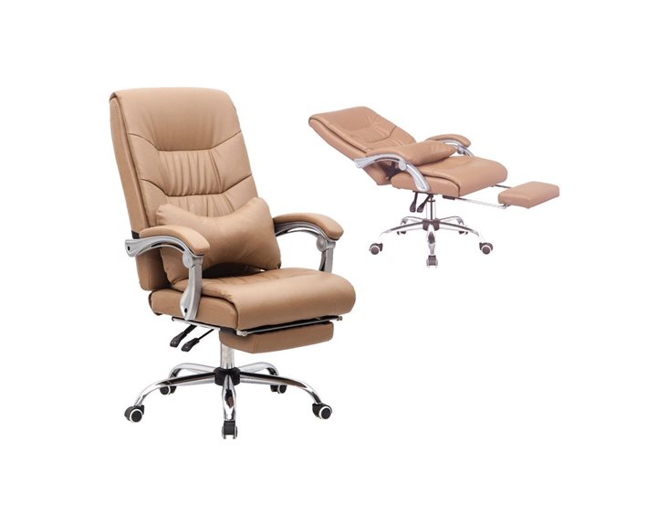 BF9650 Relax Πολυθρόνα Γραφείου Διευθυντή, Με Υποπόδιο, Βάση Χρώμιο, PU Μπεζ ΕΟ579,2