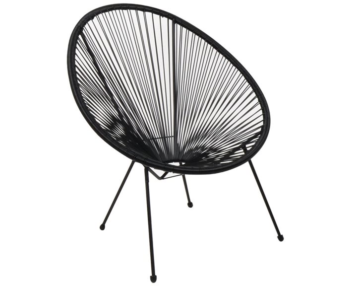ACAPULCO Πολυθρόνα Μέταλλο Βαφή Μαύρο, Plastic Rattan Μαύρο Ε245,2