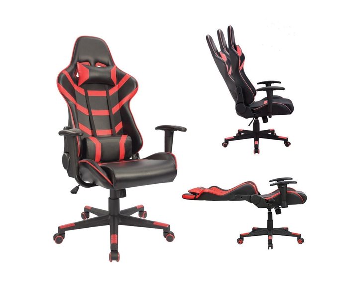 BF9050 Gaming Πολυθρόνα Γραφείου, Ανάκλιση Πλάτης Έως 90°, PU Μαύρο - Κόκκινο ΕΟ588,1