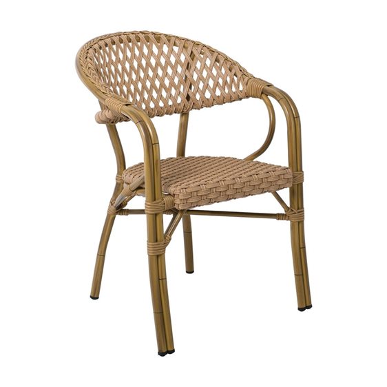 VEGERA Rattan Πολυθρόνα Dining Αλουμίνιο Φυσικό, Wicker Φυσικό, Στοιβαζόμενη Ε2580