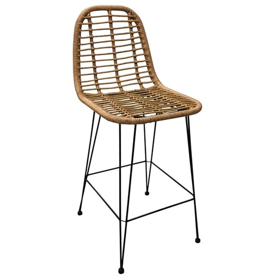 Salsa Σκαμπό Bar-Pro Με Πλάτη, Μέταλλο Βαφή Μαύρο, Wicker Φυσικό Ε252,1