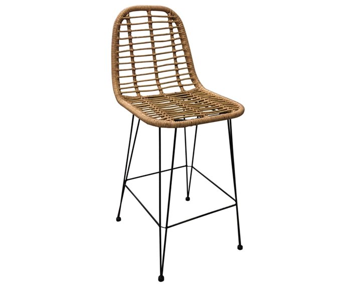 Salsa Σκαμπό Bar-Pro Με Πλάτη, Μέταλλο Βαφή Μαύρο, Wicker Φυσικό Ε252,1