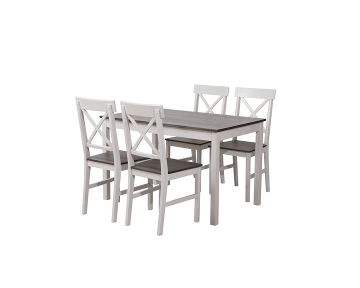 Daily Set Τραπεζαρία Ξύλινη Σαλονιού - Κουζίνας: Τραπέζι + 4 Καρέκλες / Άσπρο - Dark Oak Ε783,1S