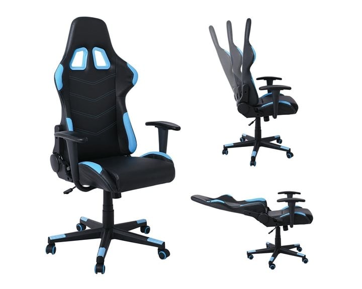 BF9150 Gaming Πολυθρόνα Γραφείου, Ανάκλιση Πλάτης Έως 90°, Pu Μαύρο - Μπλε ΕΟ541,2