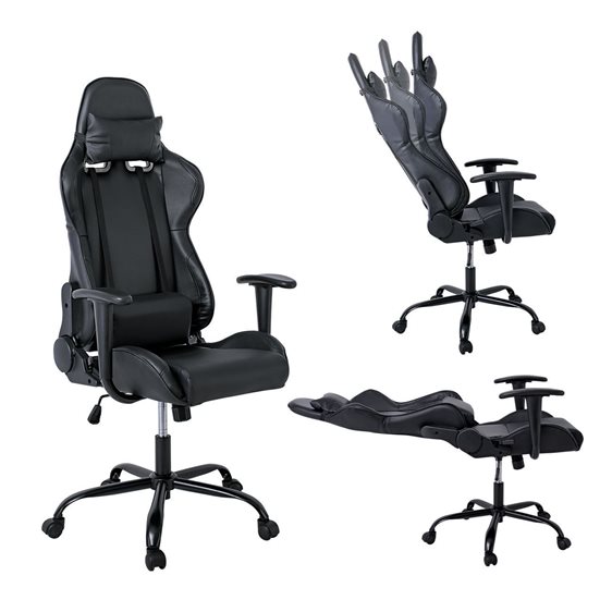 BF8350 Gaming Πολυθρόνα Γραφείου, Ανάκλιση Πλάτης έως 90°, Pu Μαύρο ΕΟ578