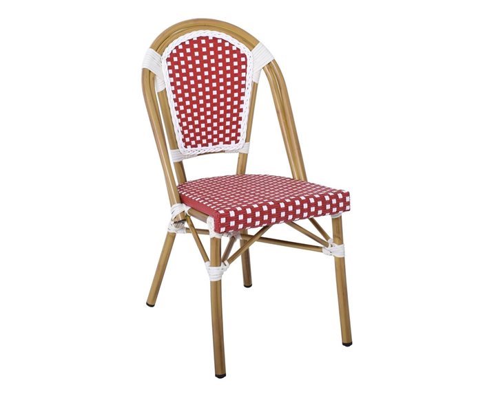 PARIS Καρέκλα Bistro Αλουμίνιο Φυσικό, Wicker Άσπρο - Κόκκινο, Στοιβαζόμενη Ε291,2