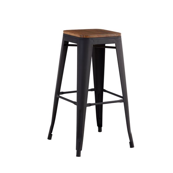 RELIX Wood Σκαμπό Bar, Μέταλλο Βαφή Μαύρο Matte Κάθισμα Dark Oak, Στοιβαζόμενο Ε5190W,1W