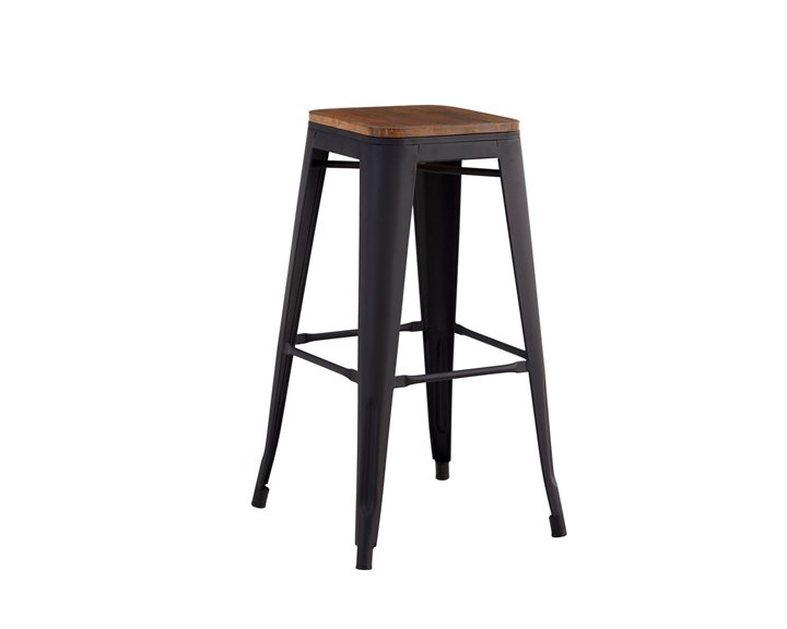 RELIX Wood Σκαμπό Bar, Μέταλλο Βαφή Μαύρο Matte Κάθισμα Dark Oak, Στοιβαζόμενο Ε5190W,1W