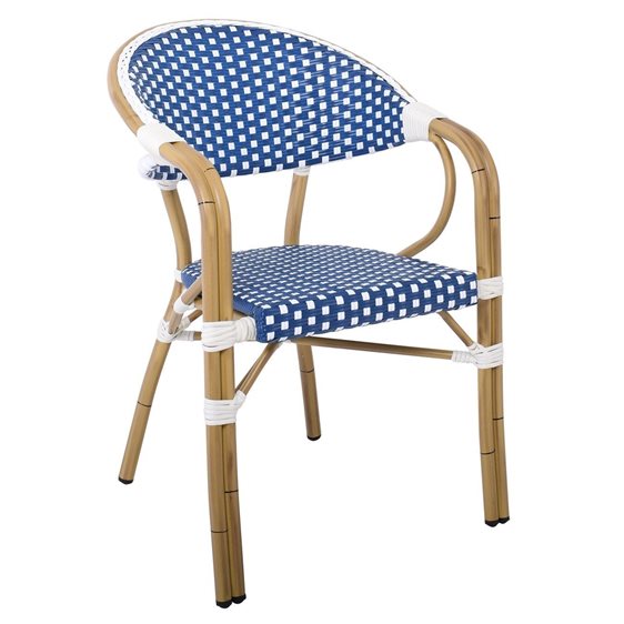 PARIS Πολυθρόνα Bistro Αλουμίνιο Φυσικό, Wicker Άσπρο - Μπλε, Στοιβαζόμενη Ε258,3