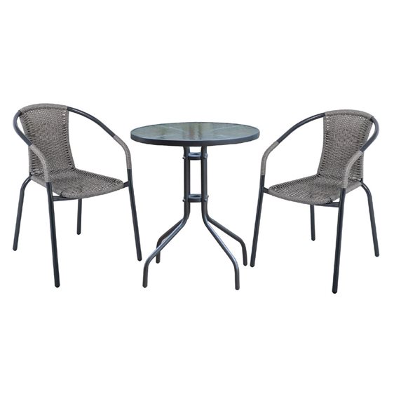 BALENO Set Κήπου - Βεράντας: Τραπέζι + 2 Πολυθρόνες Μέταλλο Ανθρακί - Wicker Mixed Grey Ε240,14